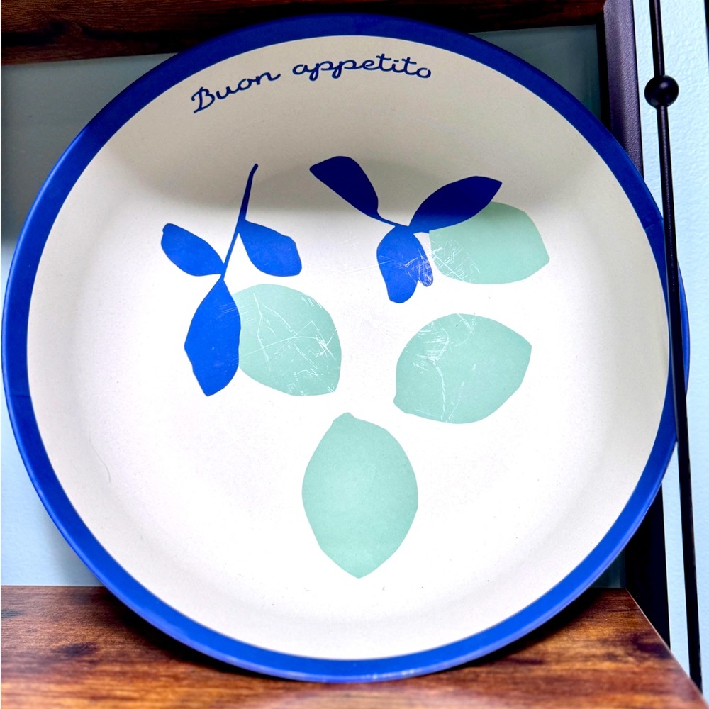 Large Serving Bowl “Buon Appetito” with Blue Lemon Design